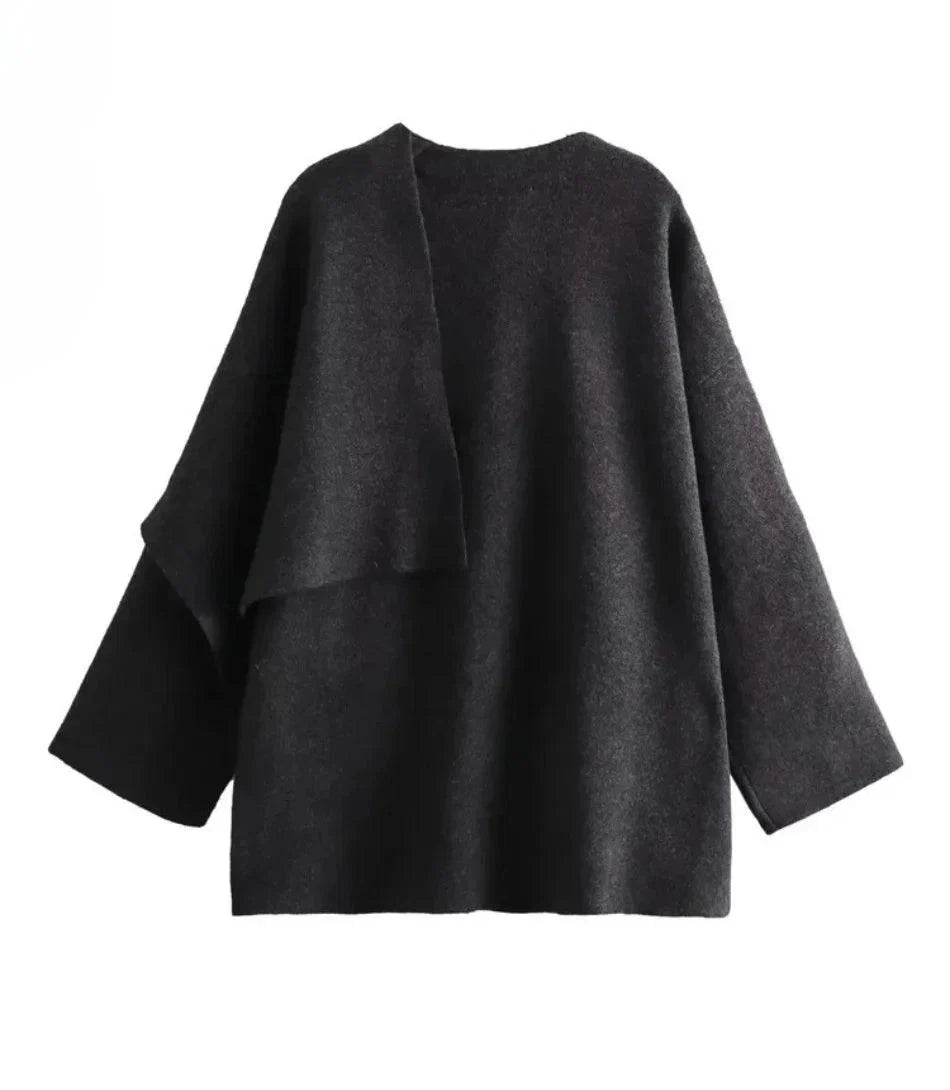 Polia women's wool wrap coat in three colourways: burgundy, charcoal, taupe