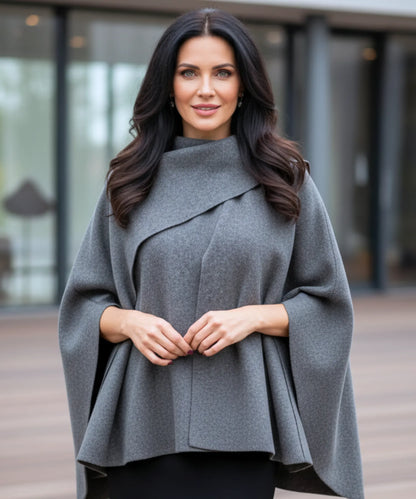 Front view of women's brushed wool wrap coat in burgundy