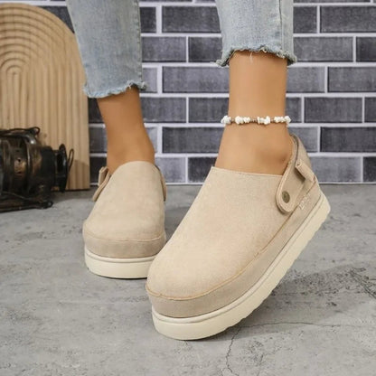 Celia women's platform clogs in beige with adjustable buckle heel strap