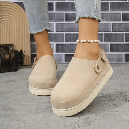 Celia women's platform clogs in beige with adjustable buckle heel strap