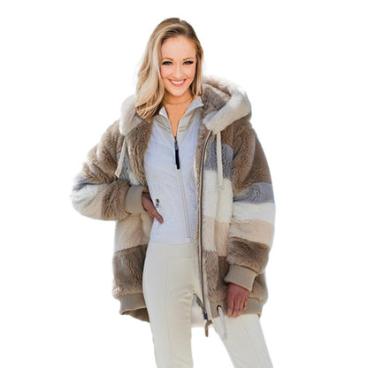 Wine red plush women's jacket long sleeve urban casual