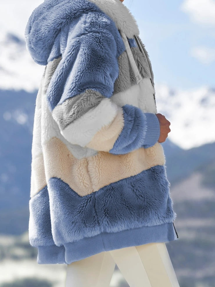 Women's casual plush jacket in blue long sleeve style
