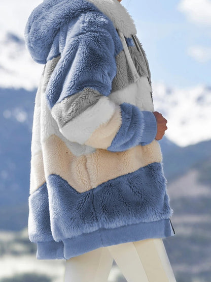 Women's casual plush jacket in blue long sleeve style