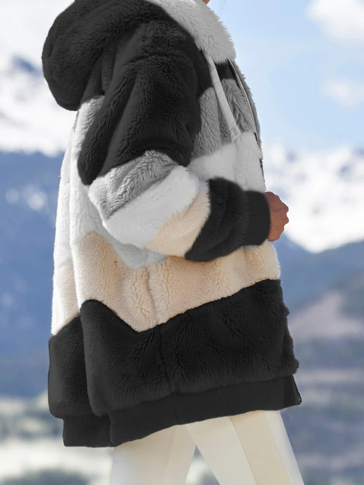 Khaki plush loose fit women's winter jacket