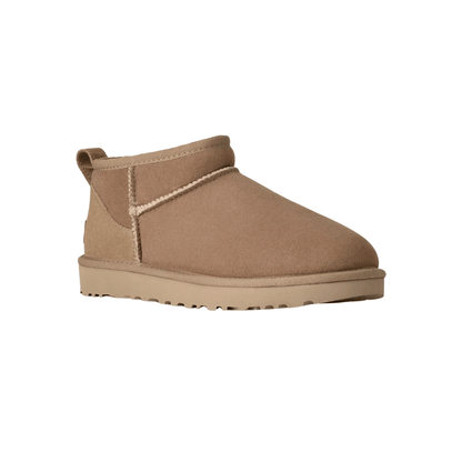 Classic ultra mini sheepskin boot front view in sand colour