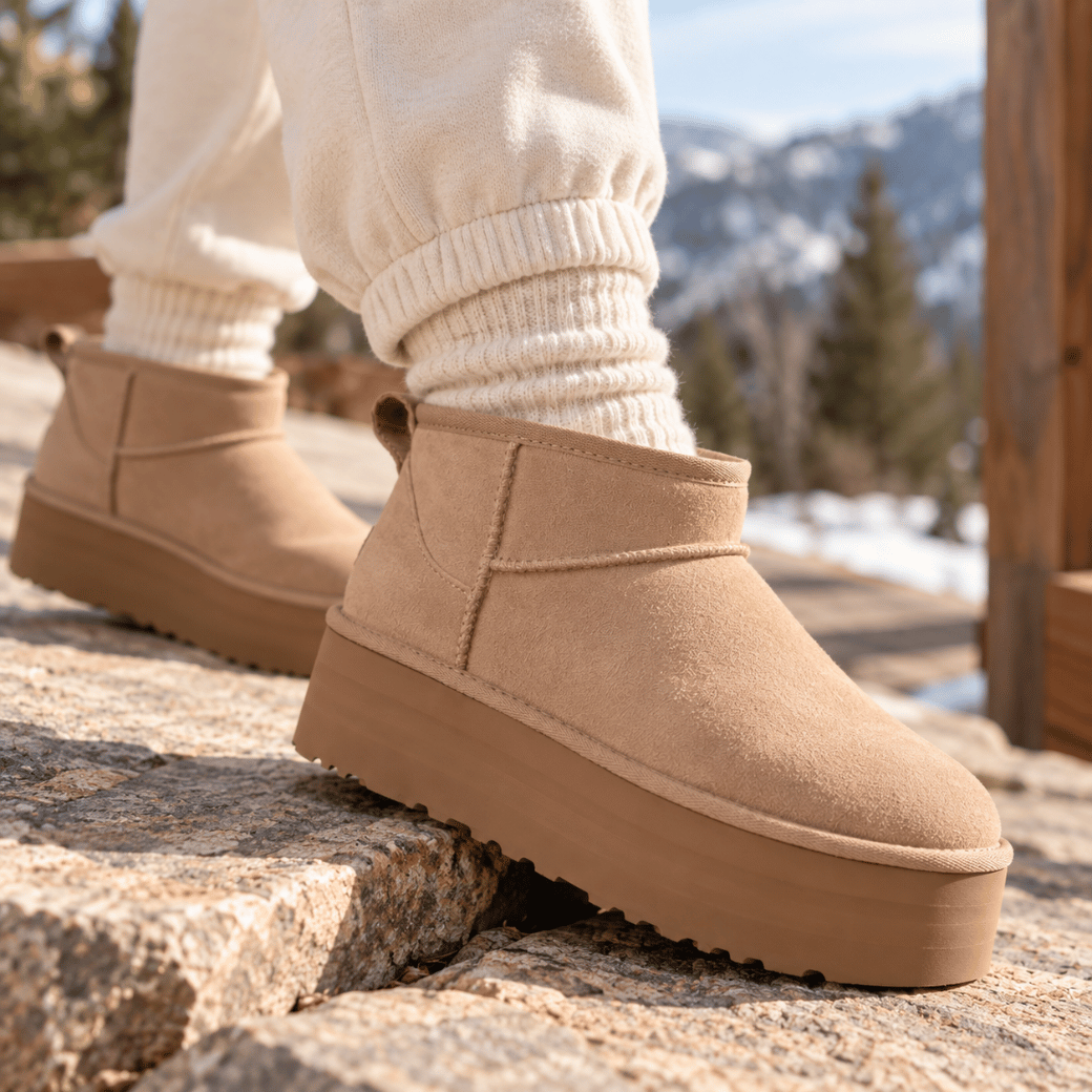 Avery women's sheepskin boots with platform sole, pair view
