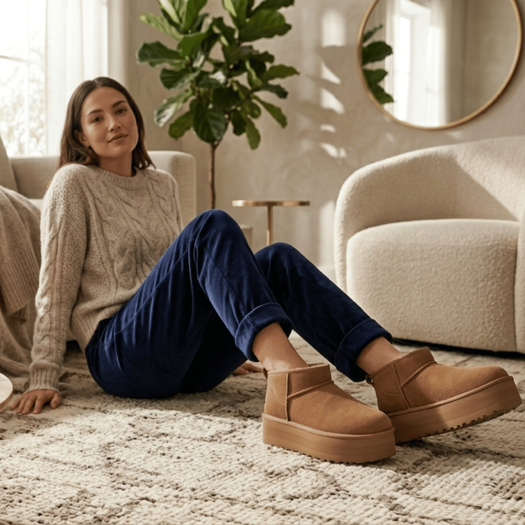 UGGplush interior lining detail on women's sheepskin platform boot
