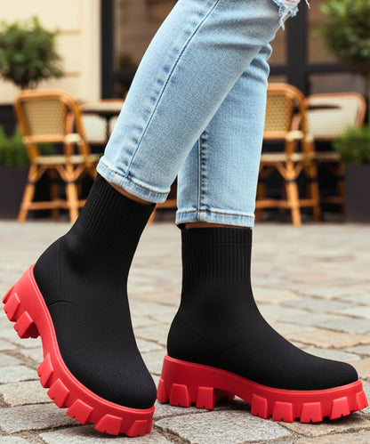 Close-up of high-density stretch knit upper on women's sock boot
