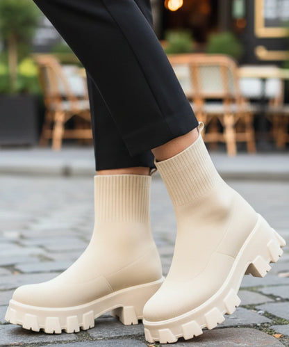 Women's stretch knit sock boot in white with tonal platform sole