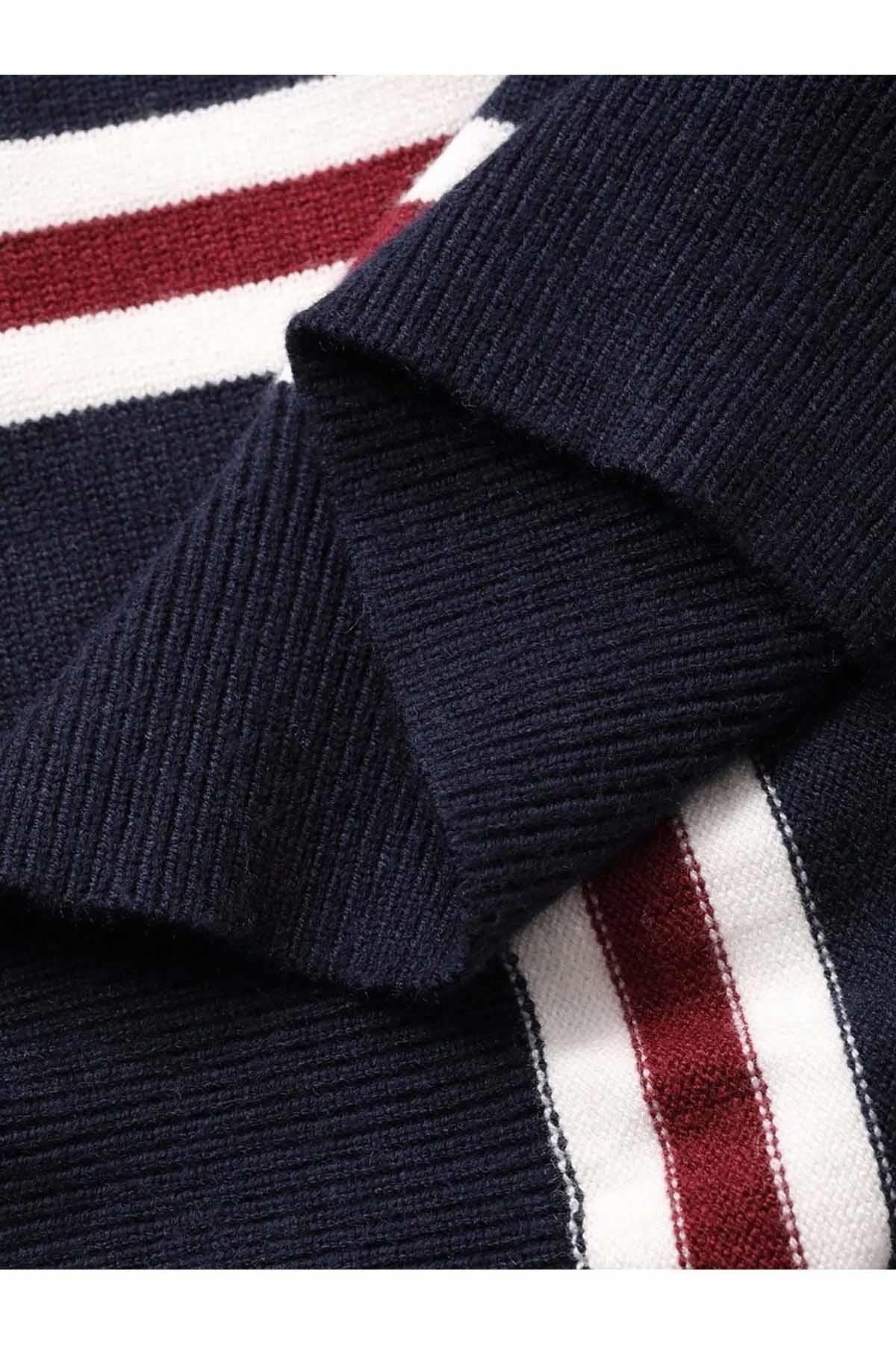 Full-length view of Lyra striped polo neck sweater for women