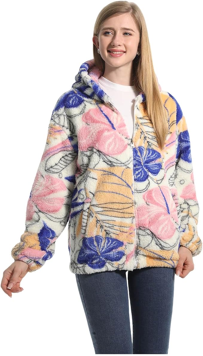 Florette floral fleece jacket with elasticated cuffs on long sleeves