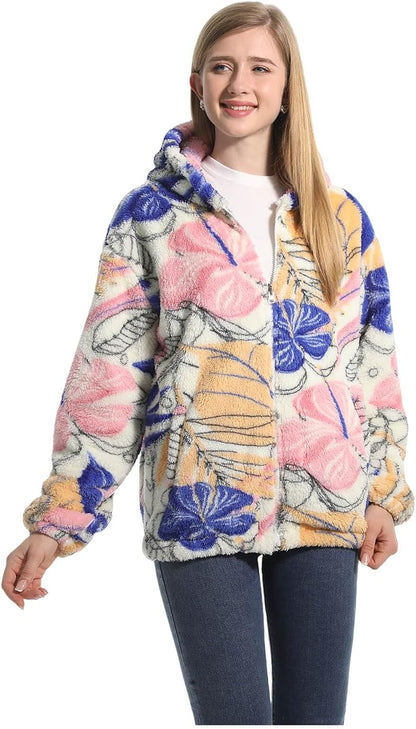 Florette floral fleece jacket with elasticated cuffs on long sleeves