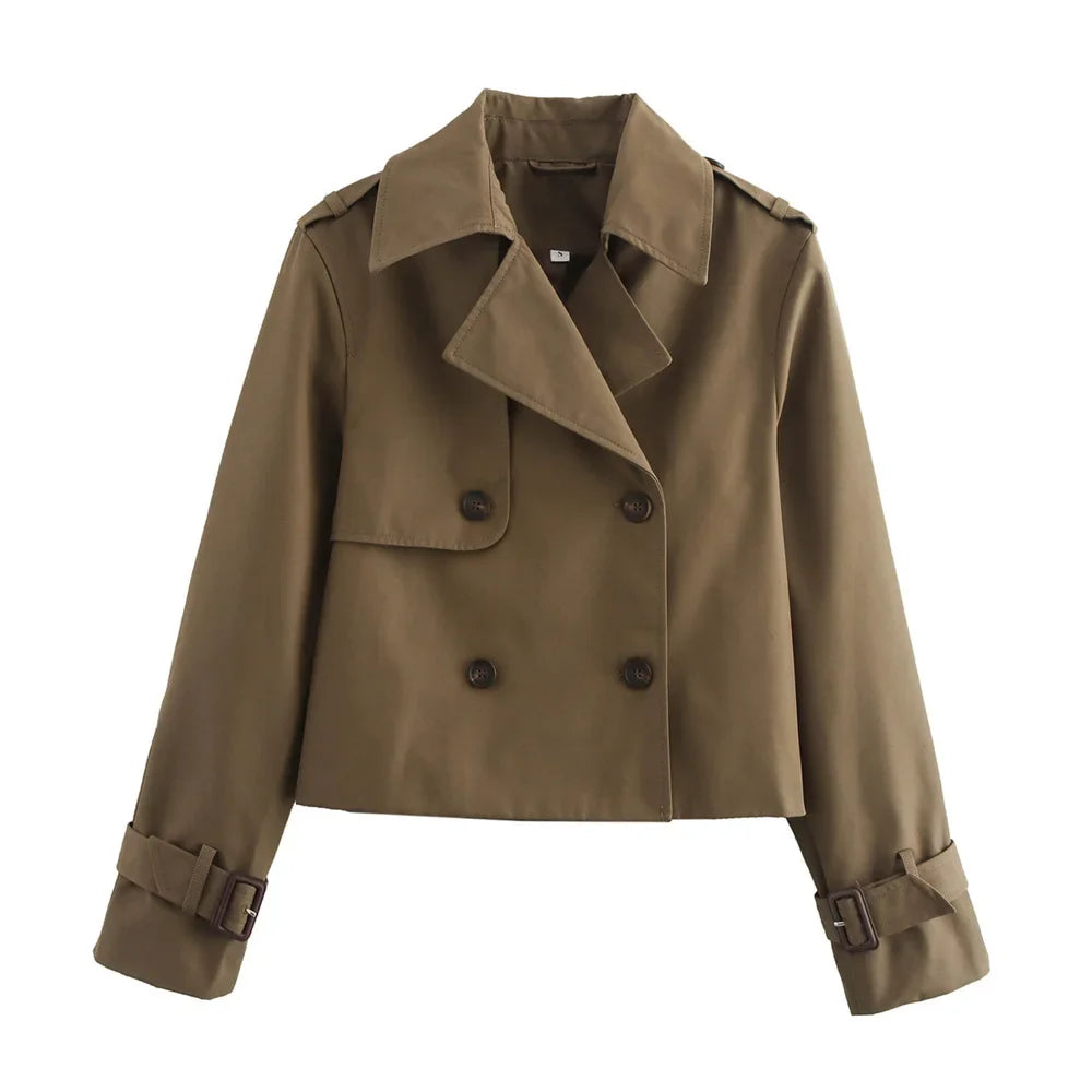 Women's black crop jacket with functional side pockets and clean solid finish