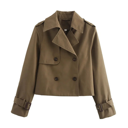 Women's black crop jacket with functional side pockets and clean solid finish