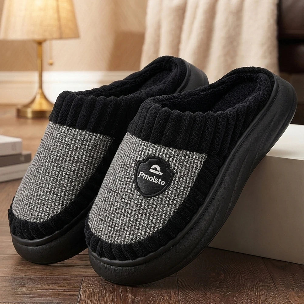 Cozyra women's warm house slippers in black with thick sole and closed toe