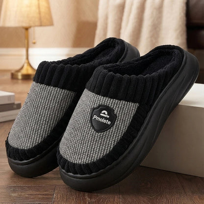 Cozyra women's warm house slippers in black with thick sole and closed toe