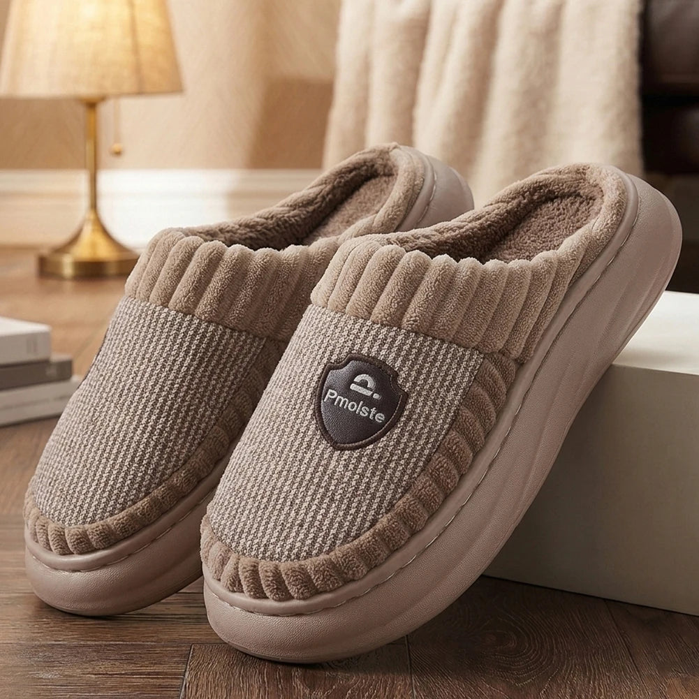 Women's fleece-lined slip-on slippers in blue — cosy indoor footwear