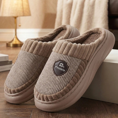 Women's fleece-lined slip-on slippers in blue — cosy indoor footwear