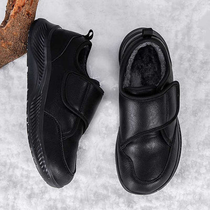 Black winter nursing sneakers with synthetic leather upper