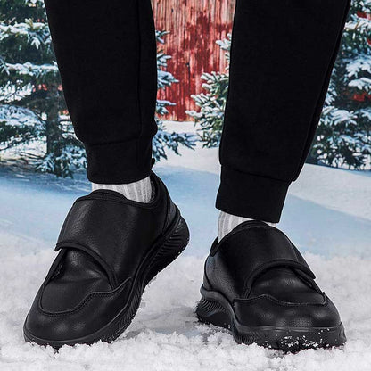 Black nursing sneakers with faux fur lining for cold weather