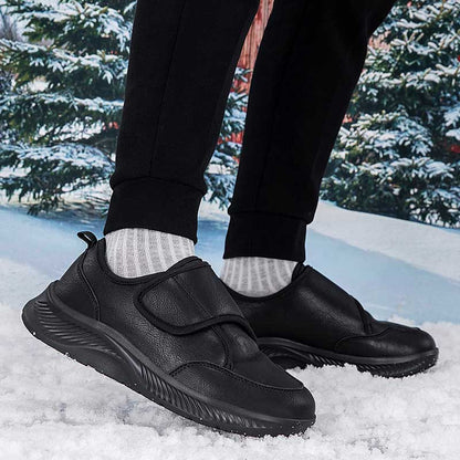 Curved toe design on women's black velcro nursing sneakers