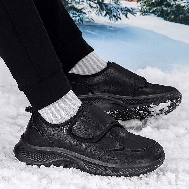 Front view of black open vamp winter nursing sneakers
