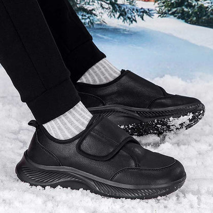 Front view of black open vamp winter nursing sneakers